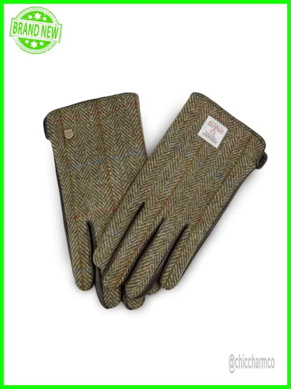 Harris Tweed Gloves Leather Palm Touchscreen Wool